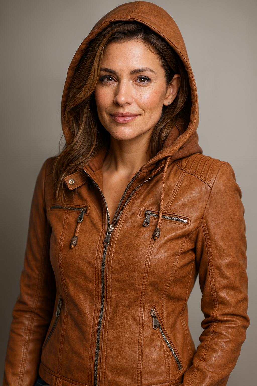 Rachel™ | Modern Leather Jacket with Hood