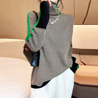 Marieke | Turtleneck Sweater with Striking Contrasting Stripes