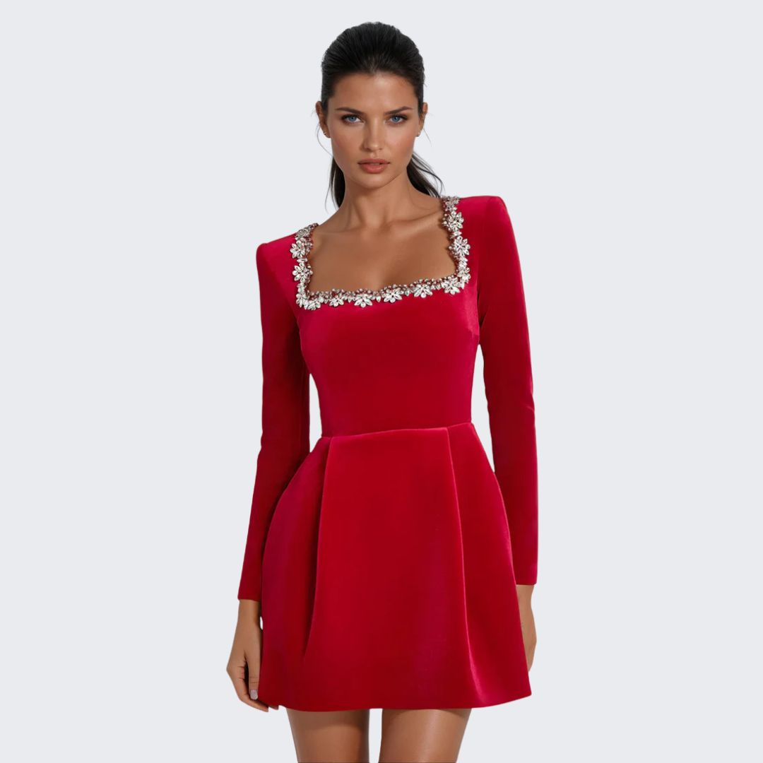 Véronique | Embellished Velvet Mini Dress
